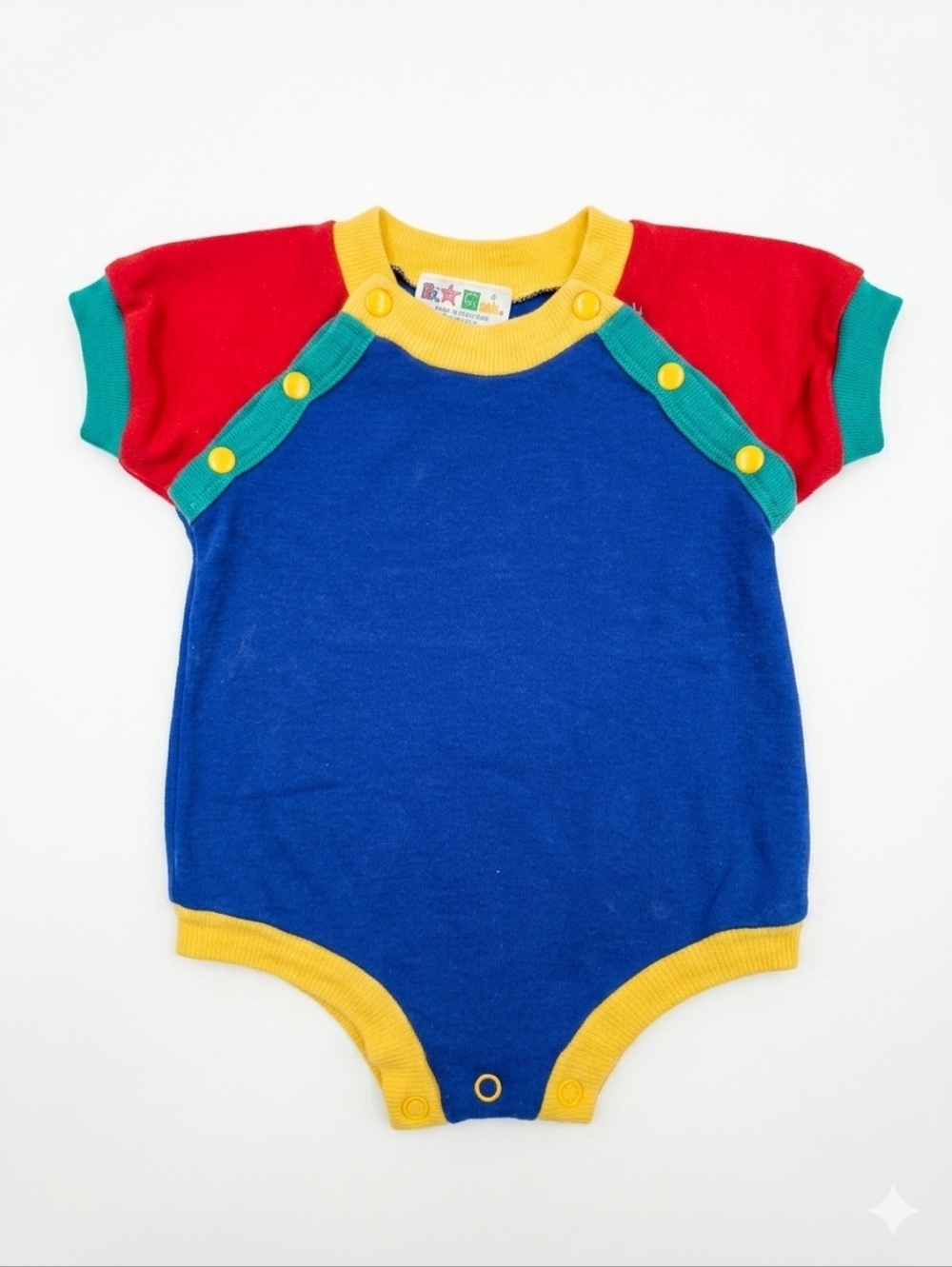 Vtg 90s Miniwear Primary Color Block Romper Preemie 0-2M Blue Red Yellow Kidcore